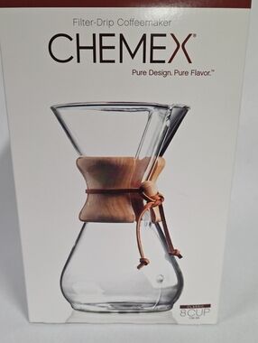 NIB Chemex Classic Filter-Drip Coffee-Maker, 8 Cup Capacity, Red Accent Tie